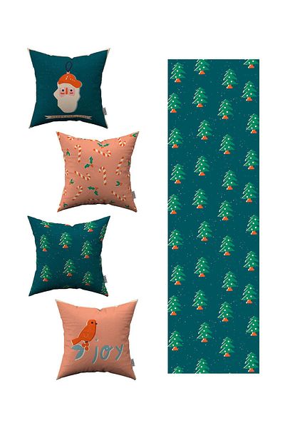 Cango Home Green New Year's Themed 4-Piece Throw Pillow Cover 1 Runner Set 4kmbs055-rs-02