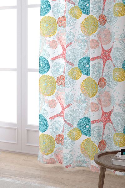 Cango Home White Turquoise Yellow Marine Patterned Digital Printed Curtain Cgh019-pr