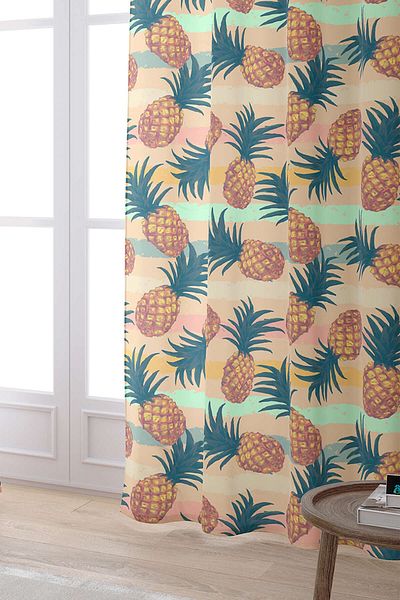 Cango Home Orange Green Pineapple Digital Printed Curtain Cgh146-pr