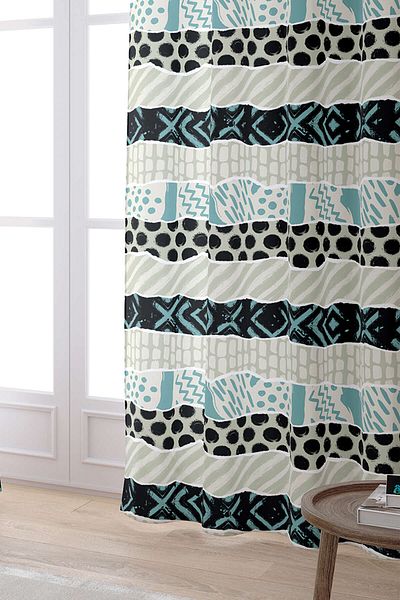 Cango Home Cortina imprimată digital cu model geometric albastru negru Cgh101-pr