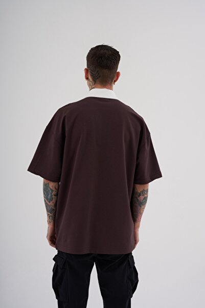 Machinist Ανδρικό μπλουζάκι Basic Oversize καφέ εκρού με λαιμόκοψη