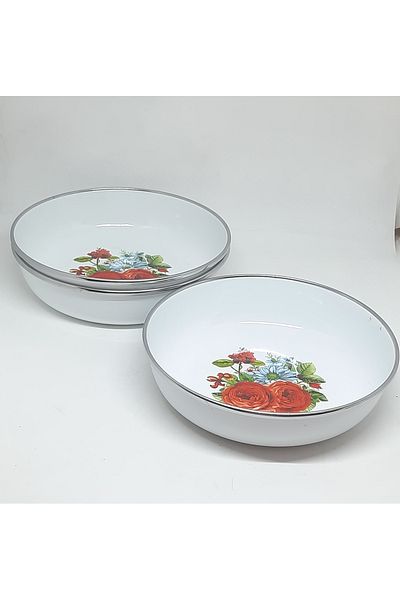 Avşar Enamel House - 20 cm 3-Piece Decorated Presentation Salad Breakfast Plate