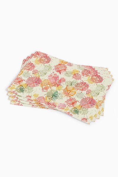 Cango Home Yellow Orange Ethnic Floral Patterned Digital Printed American Service Set of 4 Cgh110-as