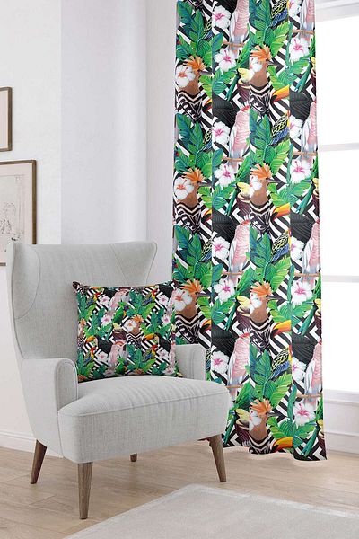 Cango Home White Multi-Colored Tropical Bird Patterned Digital Printed Curtain Yst08-pr