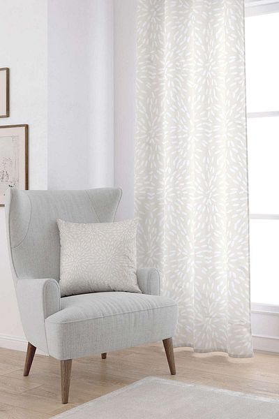 Cango Home White Beige Floral Patterned Digital Printed Curtain Otyk319-pr