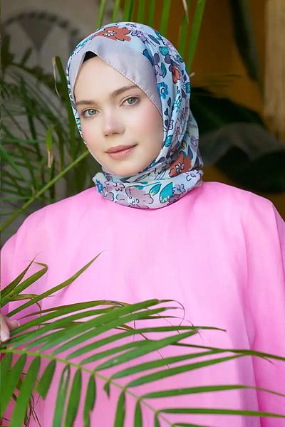 Madame Polo Colecția Seremony Șal cu Model Flora - Albastru Deschis