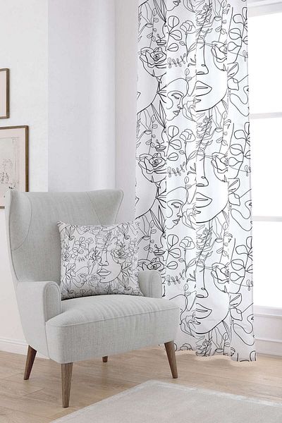 Cango Home White Black Modern Silhouette Figure Patterned Digital Printed Curtain Cgh514-pr