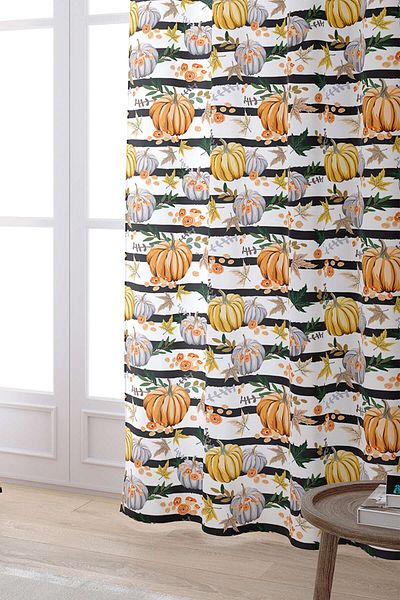 Cango Home Orange Halloween Pumpkin Patterned Digital Printed Curtain Cgh766-pr