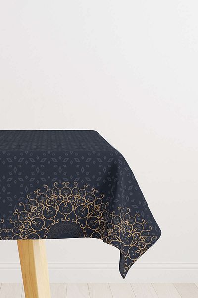 Cango Home Navy Blue Ramadan Themed Motif Patterned Digital Printed Tablecloth Cgh1288-ms-2