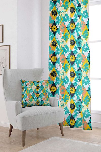 Cango Home Yellow Green Lemon Patterned Digital Printed Curtain Oytyk910-pr