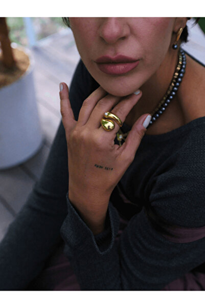 LİNYA JEWELLERY Bersa Büyük Beyaz İncili Yüzük Gold