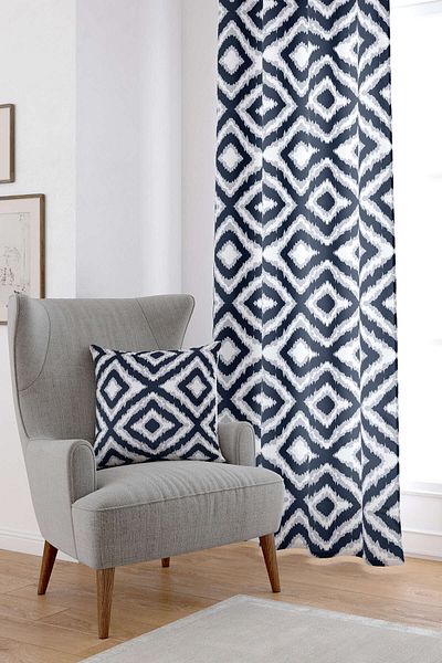 Cango Home Navy Blue Geometric Digital Printed Κουρτίνα Cgh095-pr