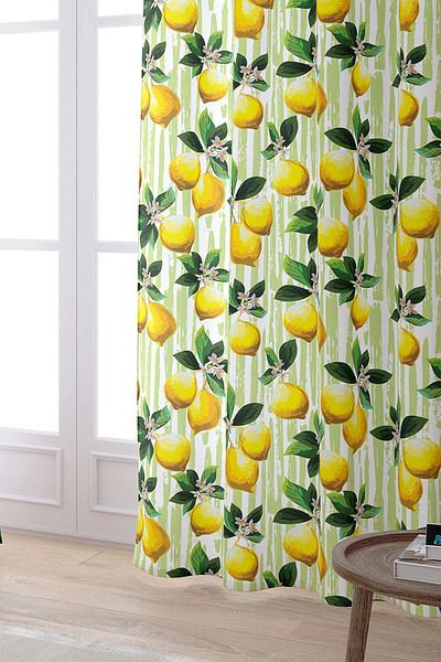 Cango Home Yellow Green Lemon Patterned Digital Printed Curtain Oytyk914-pr