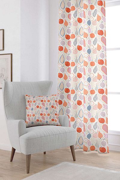 Cango Home Orange Cream Fruit Patterned Digital Printed Curtain Cgh580-pr
