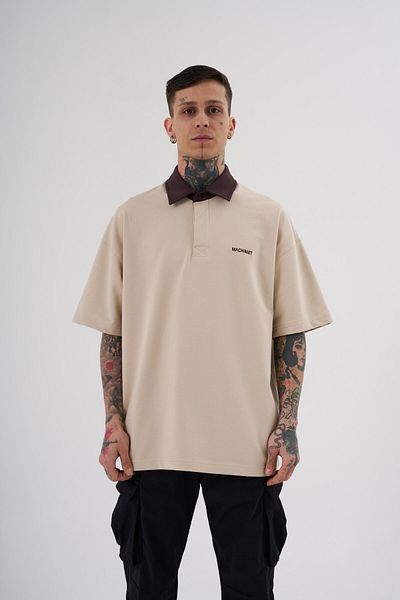 Machinist Ανδρικό μπλουζάκι πόλο σε μπεζ καφέ Oversize