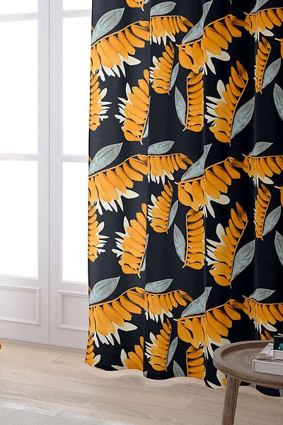 Cango Home Navy Blue Orange Tropical Digital Printed Κουρτίνα Cgh052-pr