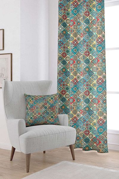 Cango Home Πράσινη πολύχρωμη ρετρό vintage μοτίβο ψηφιακή τυπωμένη κουρτίνα Otyk017-pr