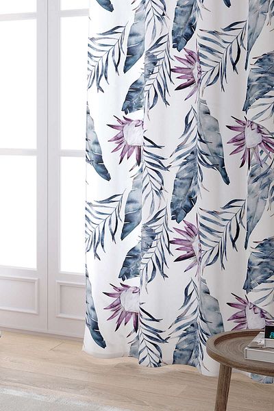 Cango Home White Purple Tropical Patterned Digital Printed Curtain Cgh345-pr