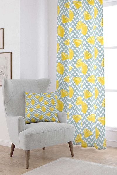 Cango Home White Yellow Lemon Patterned Digital Printed Curtain Oytyk935-pr