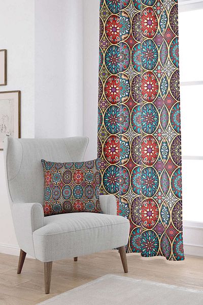 Cango Home Yellow Multicolored Retro Vintage Patterned Digital Printed Curtain Otyk024-pr