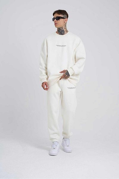 Machinist Men's Follow Your Printed Oversize Ecru Sweatpants