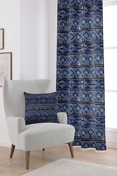 Cango Home Yellow Blue Ethnic Patterned Digital Printed Curtain Cgh238-pr