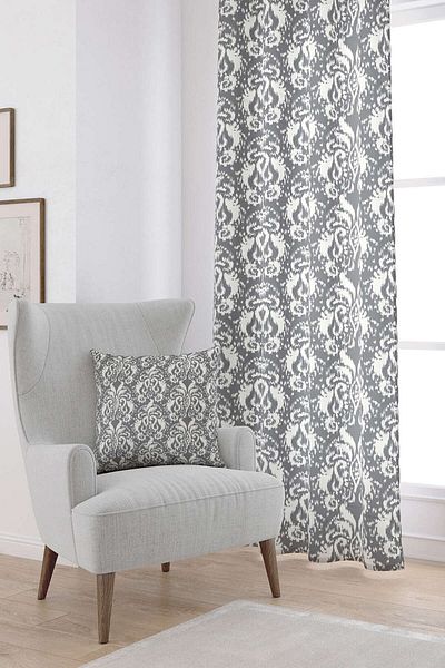 Cango Home Gray White Damask Patterned Digital Printed Curtain Cgh115-pr