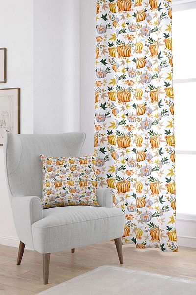 Cango Home Orange Halloween Pumpkin Patterned Digital Printed Curtain Cgh767-pr