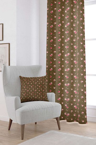 Cango Home Καφέ Ροζ Floral Ψηφιακή Εκτυπωμένη Κουρτίνα Cgh203-pr