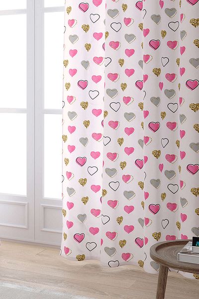 Cango Home Pink Black Modern Heart Patterned Digital Printed Curtain Cgh1003-pr
