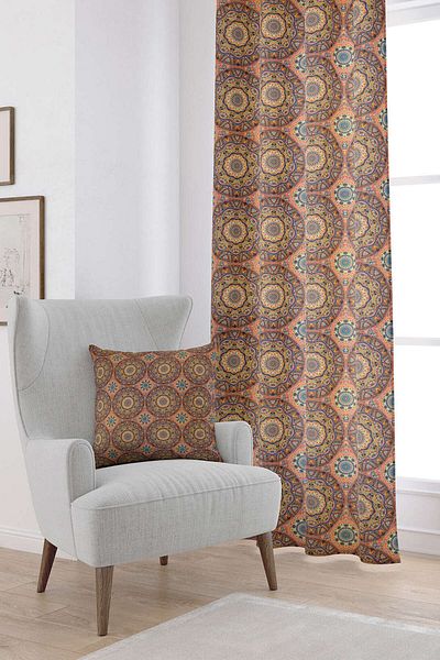 Cango Home Orange Ethnic Retro Vintage Patterned Digital Printed Curtain Otyk014-pr