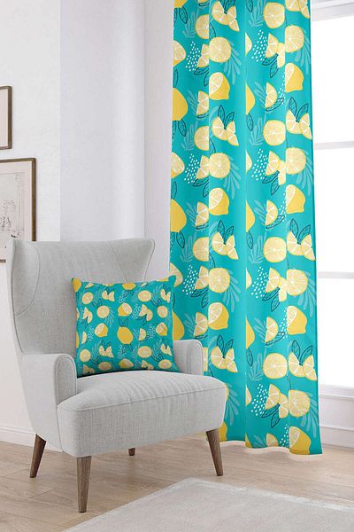 Cango Home Yellow Green Lemon Patterned Digital Printed Curtain Oytyk936-pr