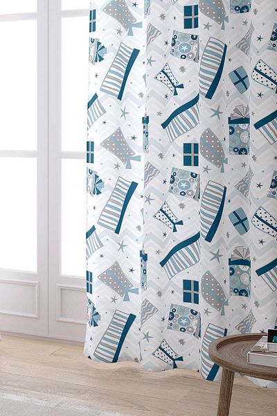 Cango Home Cortina imprimată digitală cu tema de Crăciun alb albastru Cgh815-pr