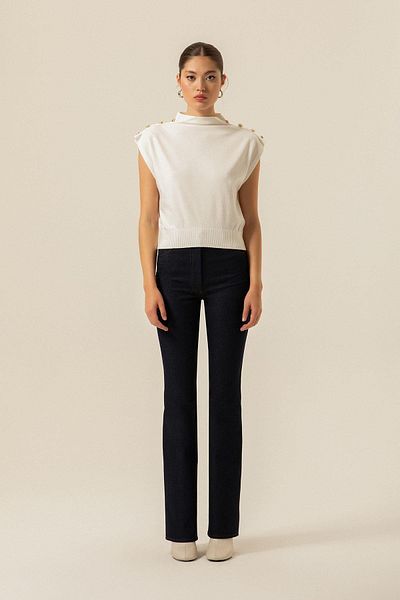 rue Ecru Knitwear Blouse with Shoulder Button Detail