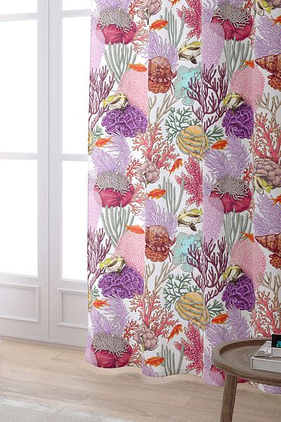 Cango Home White Multicolored Marine Patterned Digital Printed Curtain Otyk765-pr