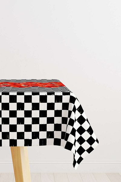Cango Home Red Black Checkered Flower Patterned Digital Printed Tablecloth Cgh1071-ms