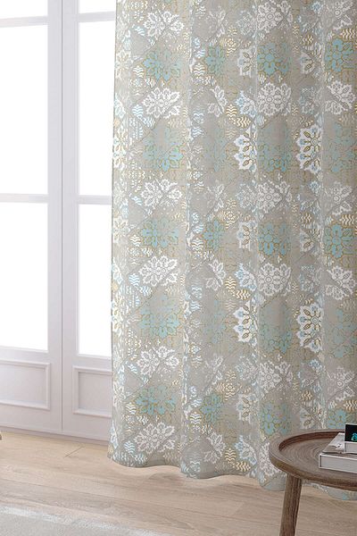 Cango Home Turquoise White Ethnic Floral Digital Printed Curtain Cgh085-pr