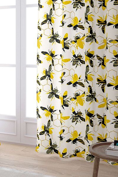 Cango Home Yellow Black Bee Honeycomb Patterned Digital Printed Curtain Cgh1194-pr