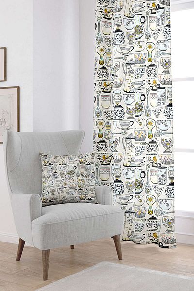 Cango Home White Yellow Decorative Tile Patterned Digital Printed Curtain Cgh606-pr