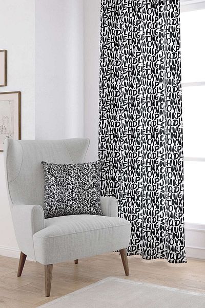 Cango Home White Black Letter Digital Printed Curtain Cgh331-pr