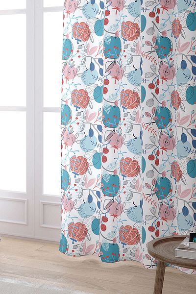 Cango Home Perdele decorative cu frunze și flori cu model albastru roz cu imprimare digitală Cgh591-pr