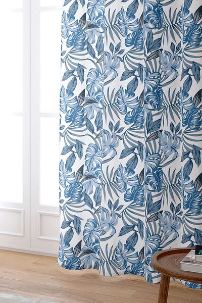 Cango Home Cortina albastra cu imprimeu digital floral Cgh020-pr