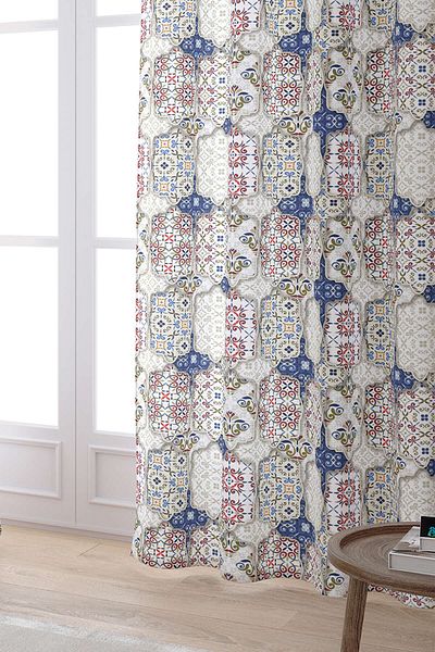Cango Home Κρεμ Navy Blue Vintage ρετρό μοτίβο ψηφιακής τυπωμένης κουρτίνας Cgh617-pr