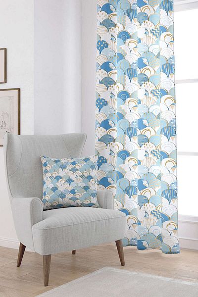 Cango Home White Blue Modern Decorative Patterned Digital Printed Curtain Cgh603-pr