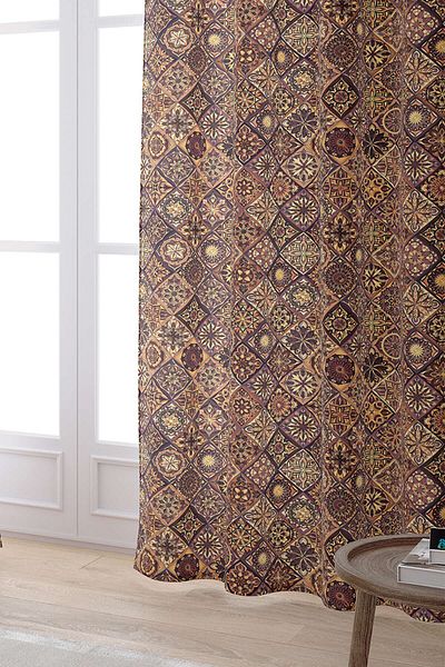 Cango Home Καφέ Κίτρινο Ρετρό Vintage Μοτίβο Ψηφιακή Εκτυπωμένη Κουρτίνα Otyk051-pr