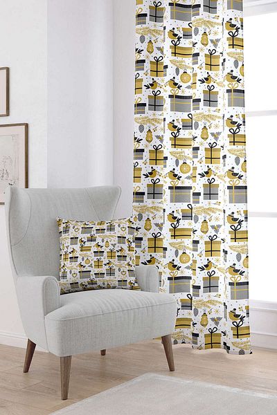 Cango Home Yellow Gray Christmas Themed Digital Printed Curtain Cgh841-pr