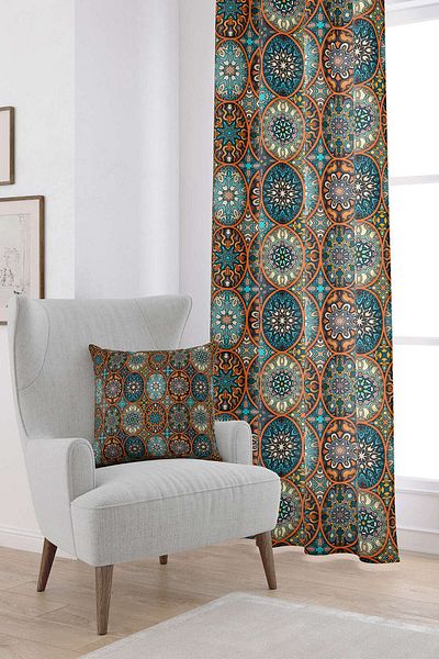 Cango Home Orange Retro Vintage Patterned Digital Printed Curtain Otyk007-pr
