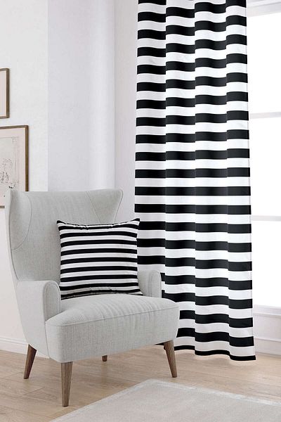 Cango Home White Black Line Patterned Digital Printed Curtain Otyk559-pr