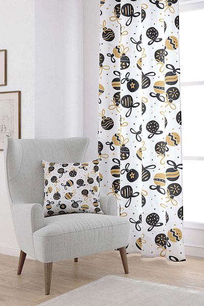 Cango Home Black Yellow Christmas Themed Digital Printed Curtain Cgh856-pr