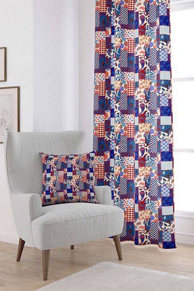Cango Home Red Navy Blue Ethnic Patchwork Patterned Digital Printed Curtain Cgh623-pr